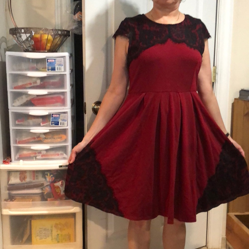 Red and black lace dress